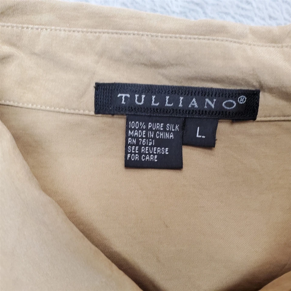 Camisa Tulliano Para Hombre Marrón Claro 100% Seda Pura Manga Larga Informal Foto 3 de 4