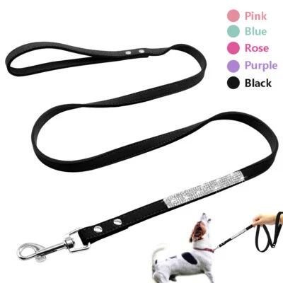 BEIRUI Strass Hundeleine Kunstleder Welpen Leine für kleine mittelgroße Hunde Schwarz
