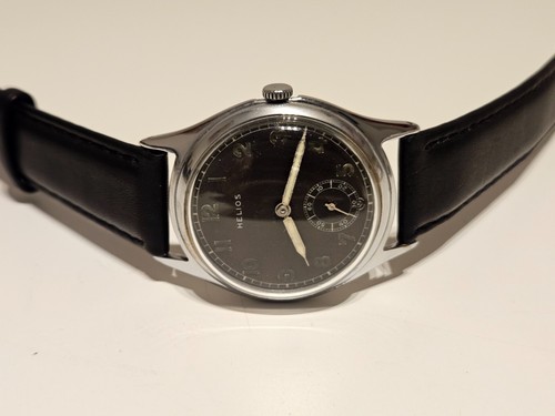 VINTAGE WW2 RARE SWISS MILITARY 35mm BLACK DIAL MEN'S WATCH "HELIOS"/MOV.AS 1130 - Picture 5 of 9