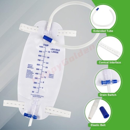 Sacchetto gambe catetere 1000 ml sacchetto drenaggio urinario valvola antireflusso cinghie panno - Foto 3 di 10