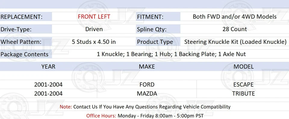 [DELANTERO IZQUIERDO (Cantidad 1)] Kit de nudillos de dirección cargados para Mazda Tribute 2001-2004 Foto 2 de 4