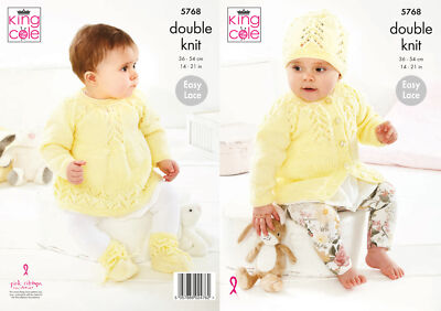 Strickmuster Baby Strickjacke Engel Oberteil Booties Mütze King Cole Doppelstrick 5768