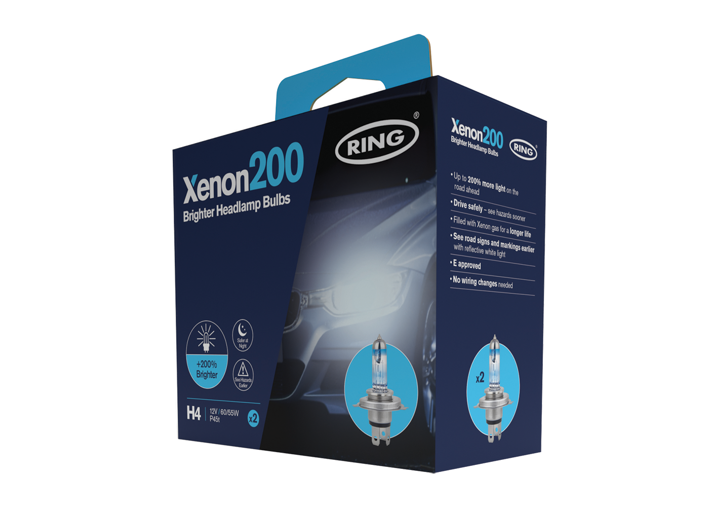 Ring Xenon200 H4 Performance Xenon Headlamp Headlight Bulbs +200% Brighter