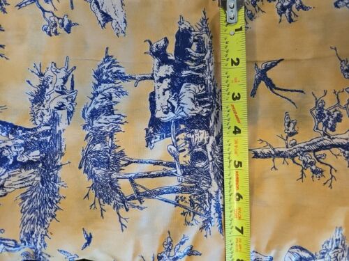 Vintage Toile Fabric Lightweight Cotton Yellow Blue White 6 Yds - Picture 2 of 7