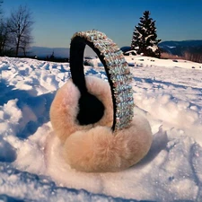 Cozy Pink Sequined Winter Earmuffs for Women fluffy Cottage Core