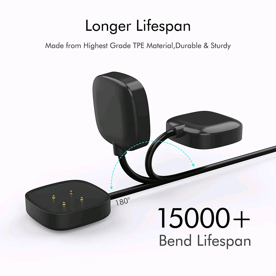 USB Charging Dock Station 3FT Cable Cord Charger for Fitbit Versa 3 4 Sense 1 2 Foto 4 de 4
