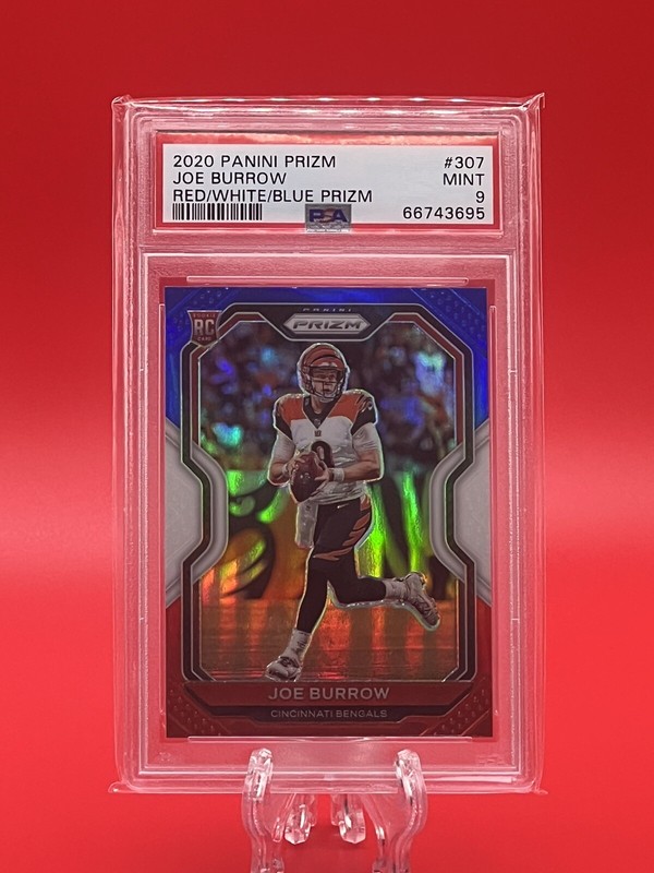 2020 PANINI PRIZM JOE BURROW RED WHITE BLUE PRIZM ROOKIE RC #307 PSA 9 MINT 🔥🔥