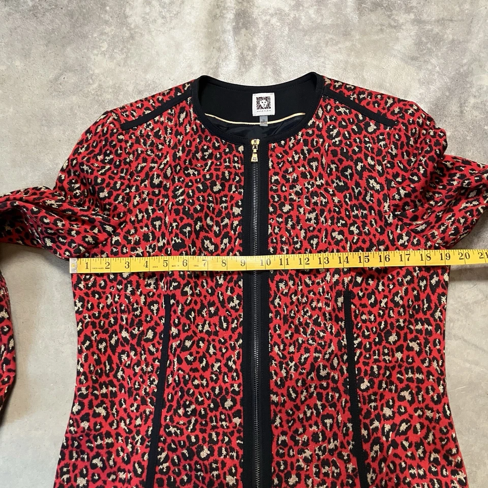 Anne Klein Jacket Womens Size 12 Animal Ponte Red Gold Leopard Print Office - Image 3 of 4
