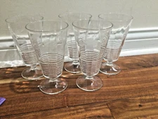 SET OF FIVE Federal Glass 145R-6 Cut Floral Clear 6 1/2'' ice tea Goblets ribbed