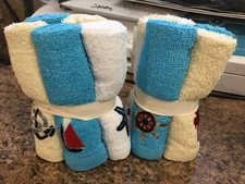 Luxury Wash Cloths 10 Pack Nautical Theme  Beach Design 100% Cotton For Decor
