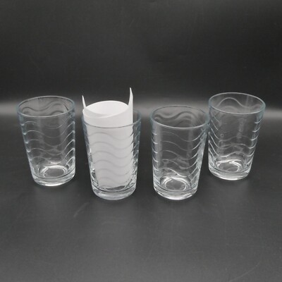 4 Pasabahce Optic Wave 6oz Glasses Turkish Clear Glass Horizontal Wavy Lines 4''