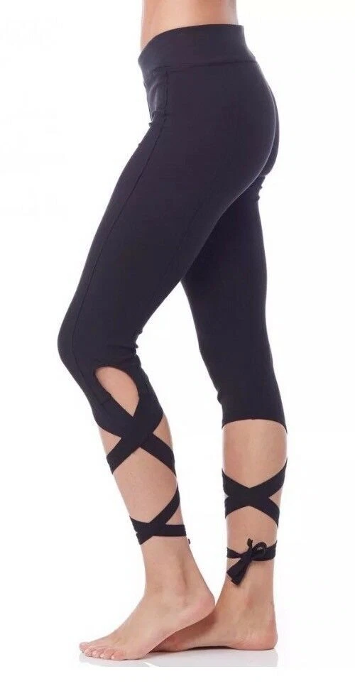 Free People Movement Yoga Leggings Capri Wrap Tie Legs size S Black