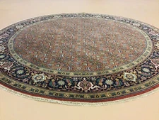 8’ X 8’ Rust Black Excellent Round Geometric Oriental Rug Hand Knotted Wool