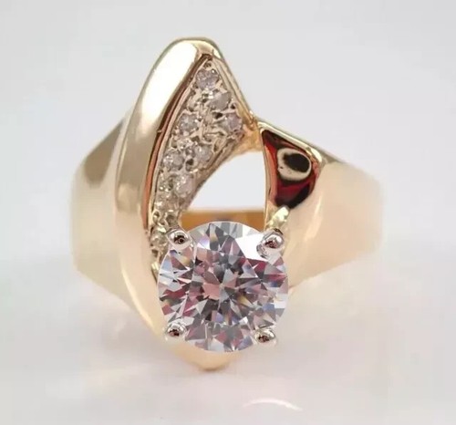 2Ct Round Cut Lab-Created Diamond Engagement Wedding Ring 14K Yellow Gold Finish - Picture 5 of 5