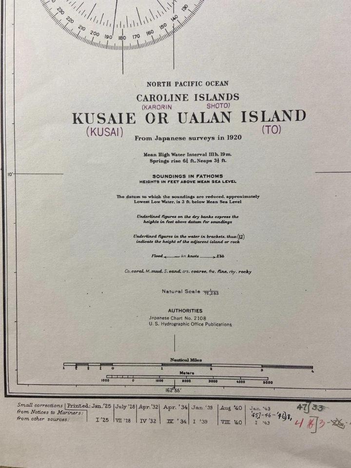 Hydrographic Chart Caroline Islands Kusaie or Ualan Island N. Pacific Ocean WW2 - Image 3 of 4