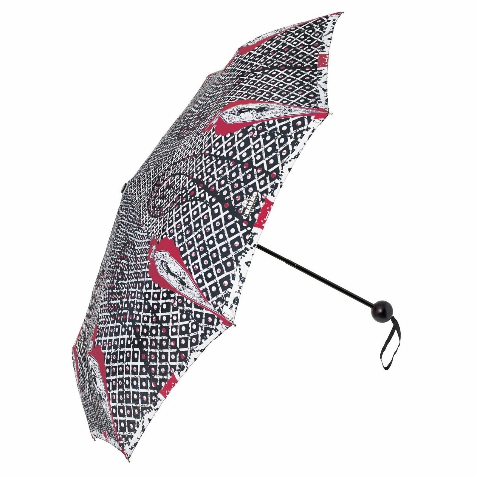 Compact Folding Umbrella Charro Black & Red Design Manual 18242B Gift Perletti