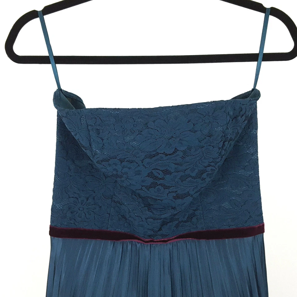 NUEVO Vestido formal Maria Bianca Nero sin tirantes para mujer XL acordeón plisado verde azulado oscuro Foto 3 de 4