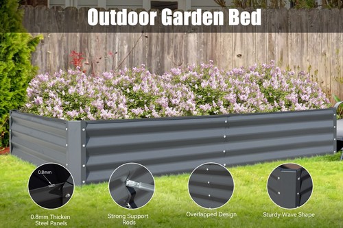 Domi 8x4x1ft Metal Galvanized Raised Garden Bed, Dark Grey Planter Box - Picture 4 of 10