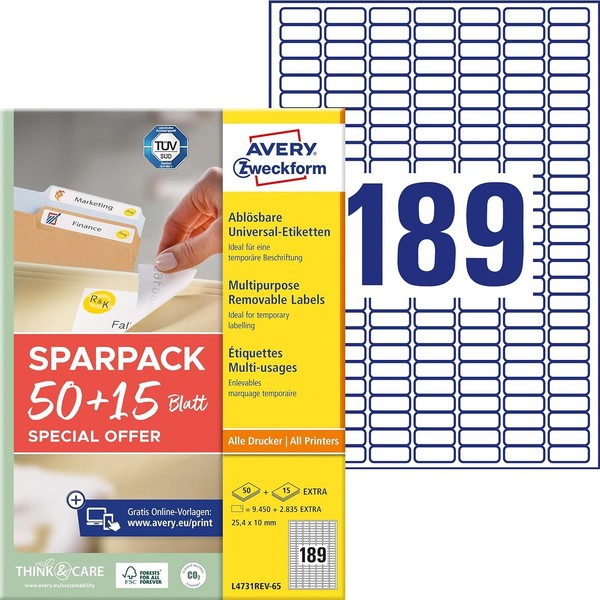 Avery Zweckform L4731REV-65 Universal-Etiketten (9.450 Plus 2.835 Klebeetiketten-image