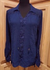 Nine West Deep Azul Lace Yoke Pintucked Stretch Jersey Tunic Top, M - $69.50