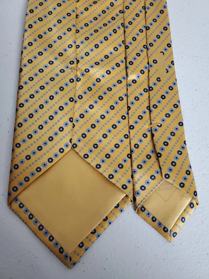BRIONI Men Neck Tie Yellow Geometric Handmade Italy Silk 60" - Image 3 of 4