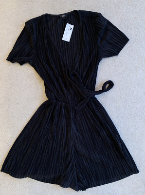 River Island Black Plisse Wrap Front Tie Playsuit Size BNWT RRP £36  UK