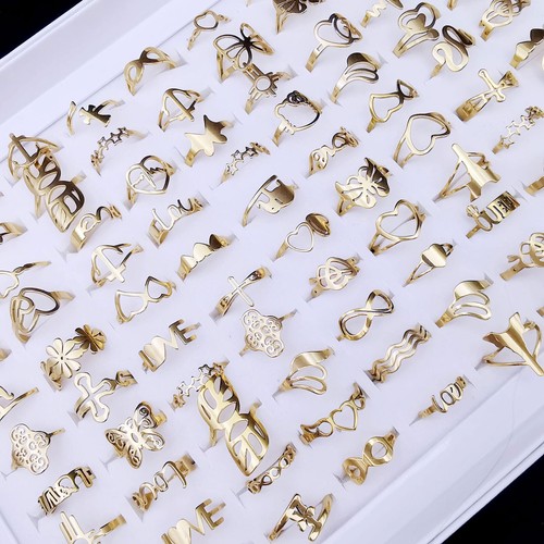 50pcs Women's Jewelry Wholesale Lots Fashion Gold P Rings Stainless Steel Ring - Picture 7 of 12