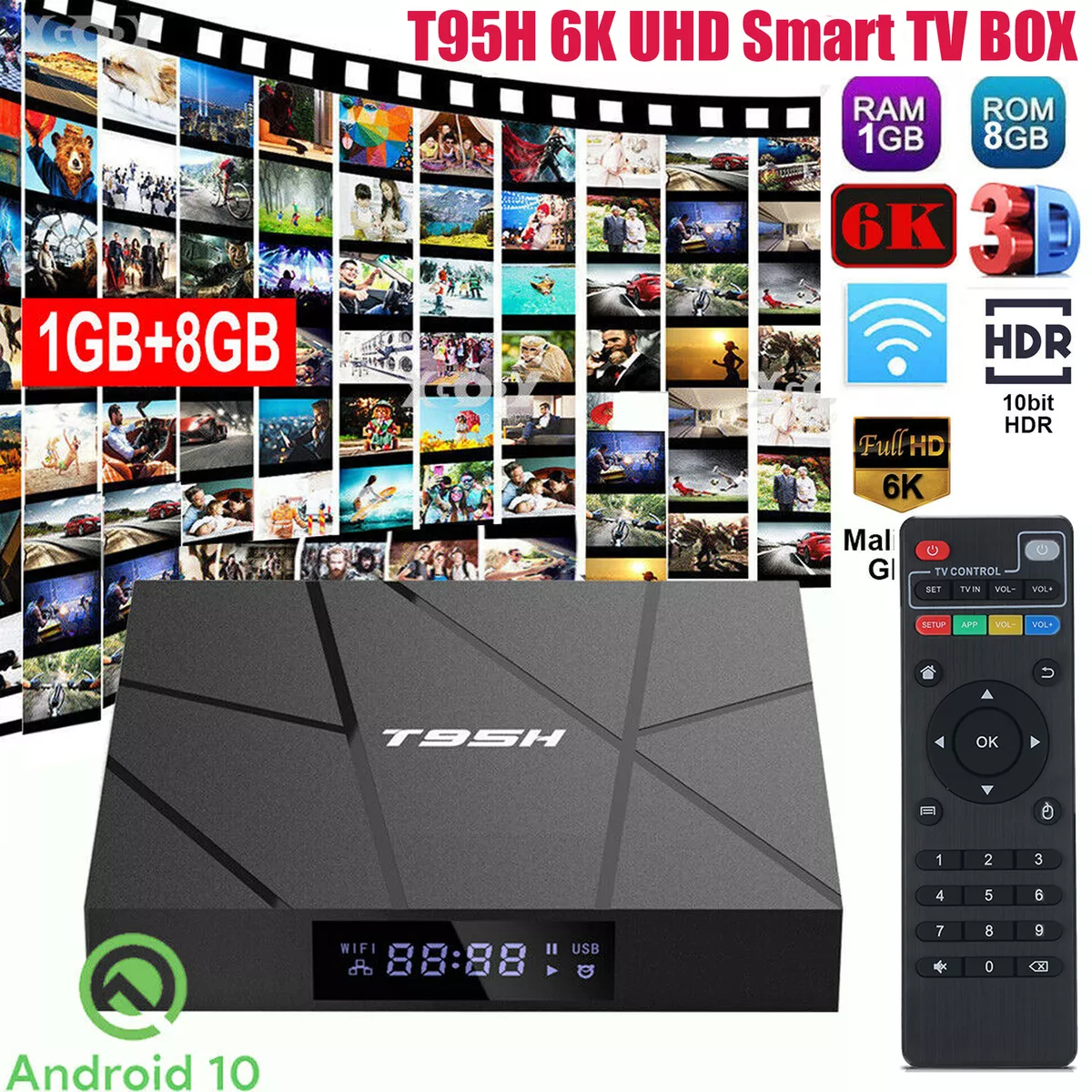 T95H Android 10.0 Smart TV BOX Quad Core Media 6K 3D Movie