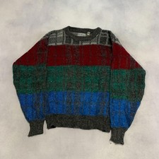 Vintage Abstract Knitted Jumper Patterned Grandad Knit Sweater Men's M