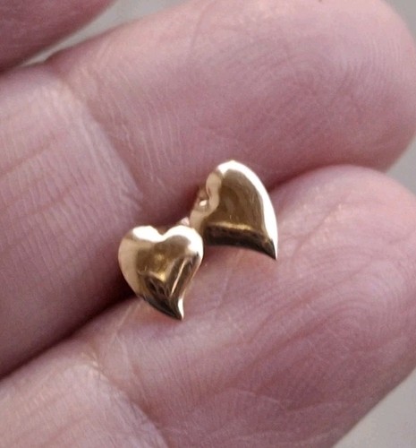 Baby Cute 14K Solid Yellow Hearts Stud Earrings 5 mm 0.27 gr