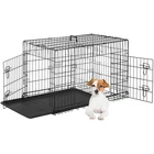Dog Crate Kennel Folding Metal Pet Cage 2 Door With Tray Pan Black