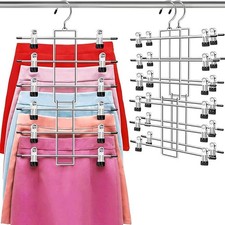2 Pack 6 Tiers Pants Skirt Hangers With Clips And 360 Swivel Hook Space Saving