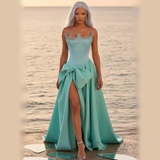 Blue Gorgeous Gowns Irregular Neck A-line Slit Trailing Sparkling EveningDress