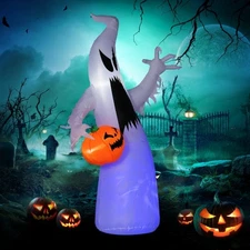 HOMCOM 5.9 Halloween Inflatable Outdoor Decoration Ghost With Pumpkin, Blow Up L