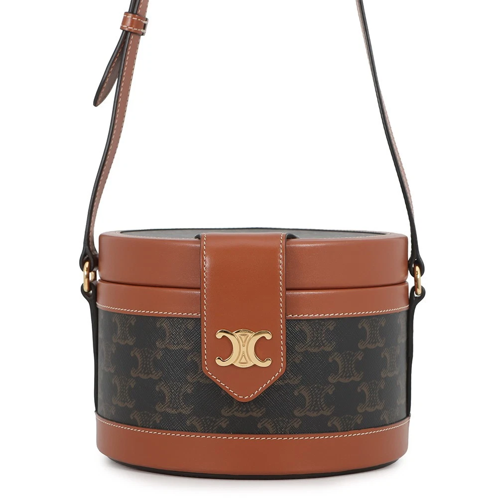 Celine — CELINE Triomphe Tambour Size Medium PVC/Leather Tan 195192
