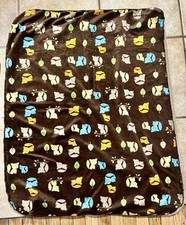 Just Born Fox Baby Blanket Brown Tan Sherpa Plush Leaves Trees