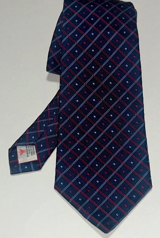 复古 Turnbull & Asser 伦敦男式领带丝绸海军蓝带浅蓝色红色圆点 — 第 2/4 张图片