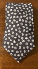 J. Crew SIlk Tie Blue Mini Floral Print Handmade in USA Preppy Elegant