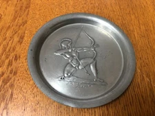 VTG SILVER METAL ROMAN GREEK GOD BOW/ARROW COASTER DISH ETCHED KB 19 18/10 36