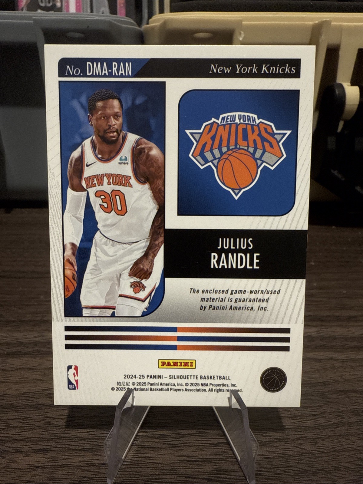 2024-25 Panini Silhouette Julius Randle /5 Dual Logoman Patch Game Use/Worn view 2