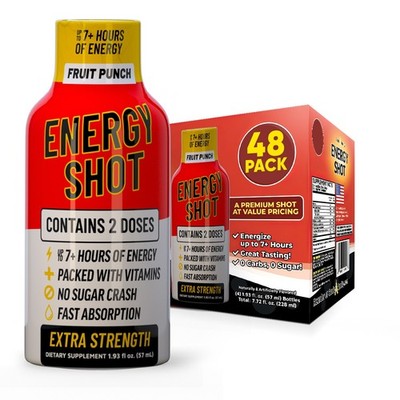 (48 Pack) GAQ Energy Shots, Fruit Punch, Energy Lasts Up to 7+ Hours