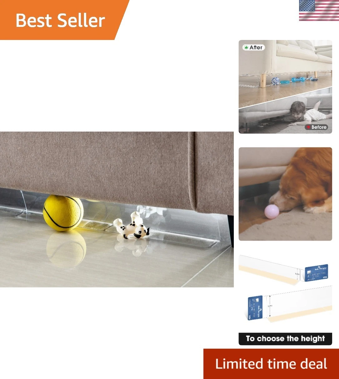 Clear Under Couch Blockers for Toys Pets Prevent Toys Going Under Furniture
Opens in a new window or