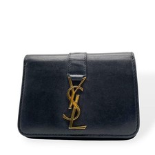 SAINT LAURENT PARIS YSL Leather Bifold Wallet Black Gold Logo