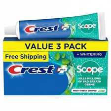 Crest + Scope Whitening Toothpaste, Minty Fresh – 3 Pack (5.4 oz Each)