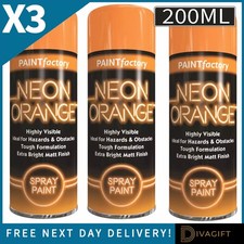 3 x ORANGE FLUORESCENT BRIGHT NEON SPRAY PAINT 200ML AEROSOL MATT HI VIS SAFETY