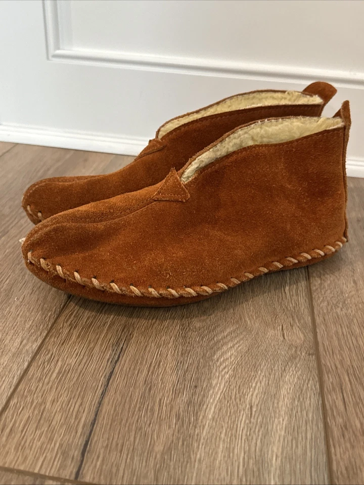 Zapatillas mocasín forradas de piel de oveja gamuza cuero oveja color óxido Foto 2 de 4