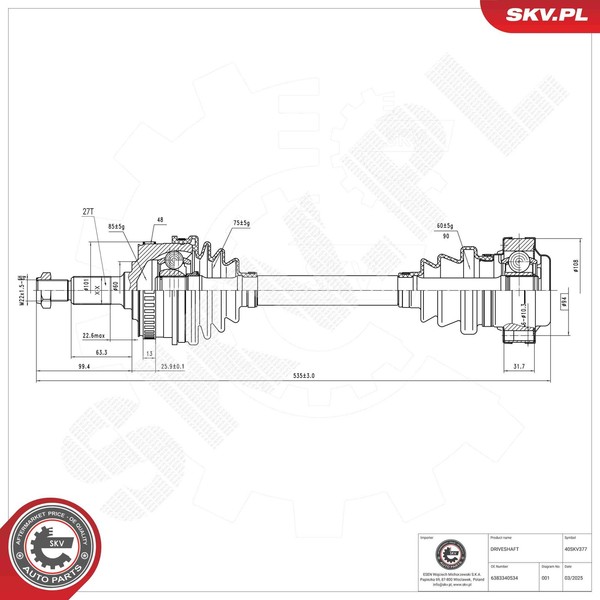 Esen SKV Antriebswelle Gelenkwelle FüR Mercedes-Benz Vito Bus 638 638/2-image