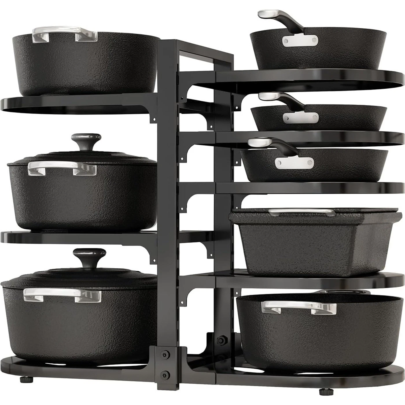 8-Tier Pot Pan Organizer Under Cabinet Kitchen Storage Black