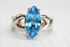 Vintage Sterling Silver 925 Marquise Blue Topaz Statement Ring Sz 6