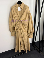 2026 summer irregular button bow tie waist long sleeve shirt dress long dress